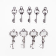 Antique Silver Vintage Miniature Skeleton Keys 9pc Charm Set