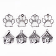 Silver Dog Paws And Houses 8pc Charm Set