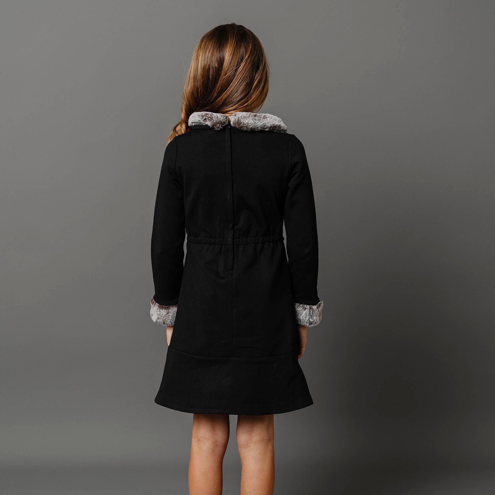 Long Sleeve Ponte Dress With Faux Fur