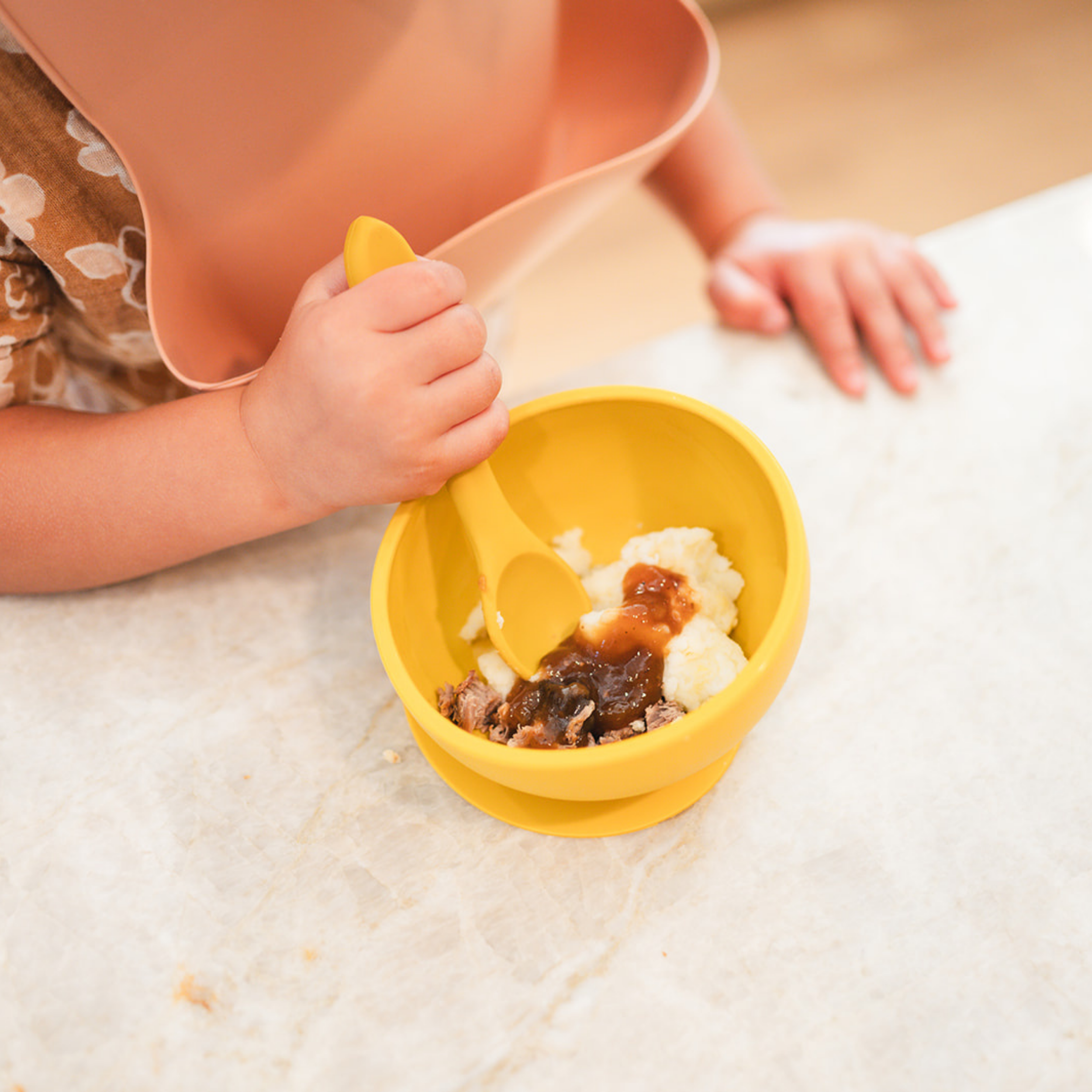 Blush Suction Bowl And Spoon Set