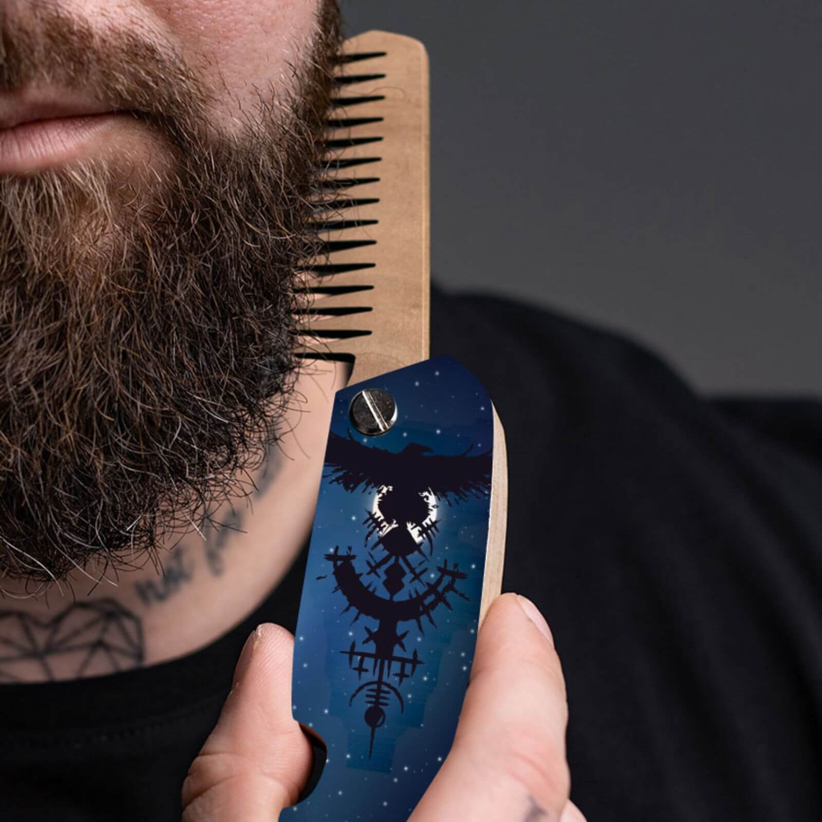 Wooden Beard Comb -black Eagle
