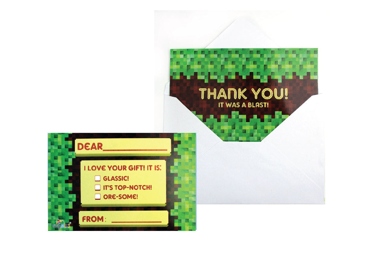 Pixels Mine Crafter Fill-in Birthday Thank You Cards For Kids