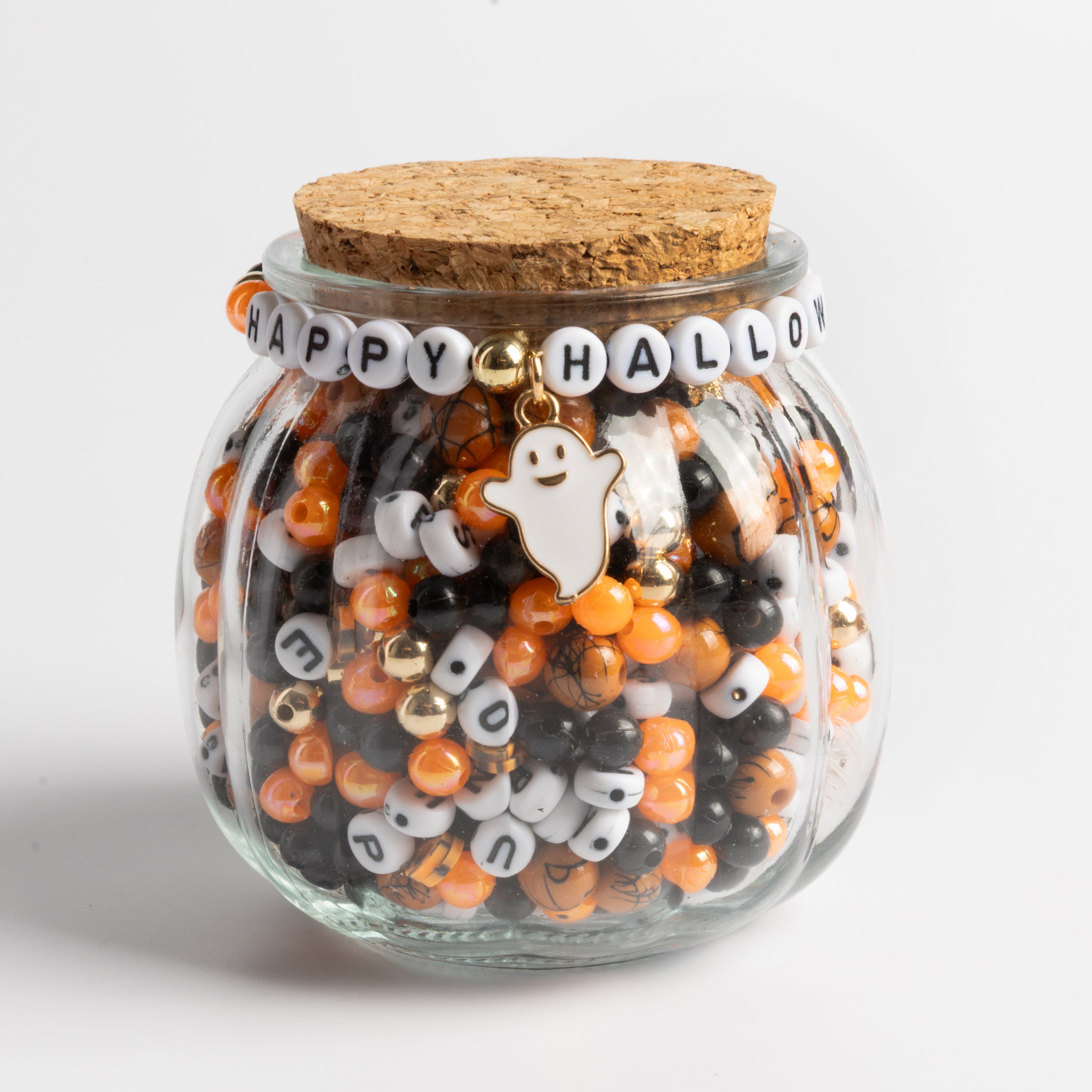 Happy Halloween Pumpkin Shaped Diy Letter Bead Jar With Happy Ghost Charm