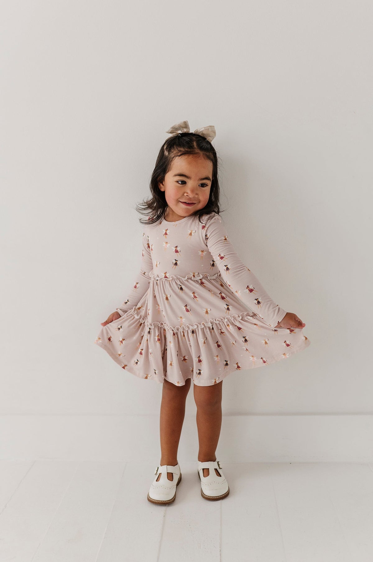 Girls Long Sleeve Double Tiered Dress In Fairies