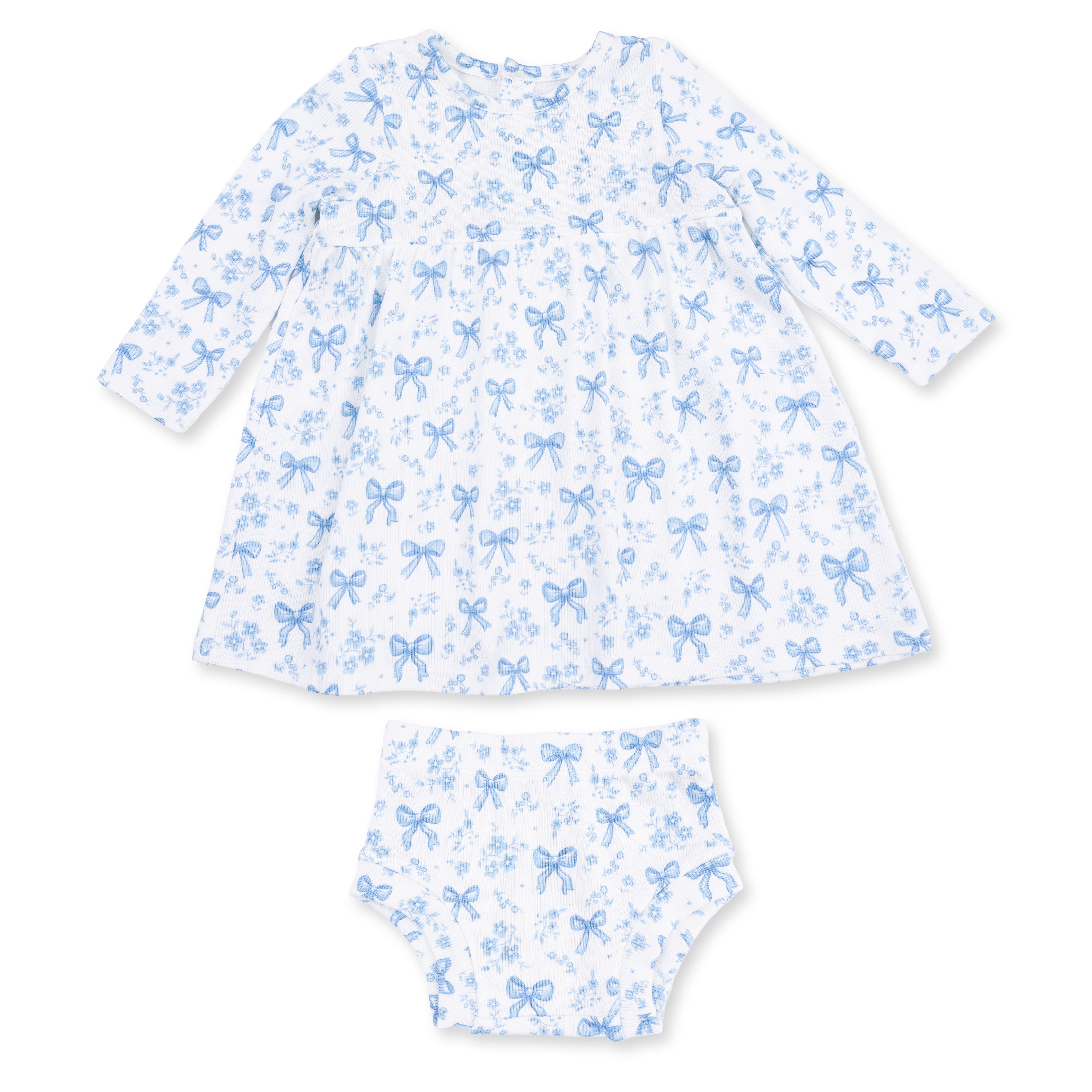 Blue Bows And Flowers - Simple Dress And Bloomer