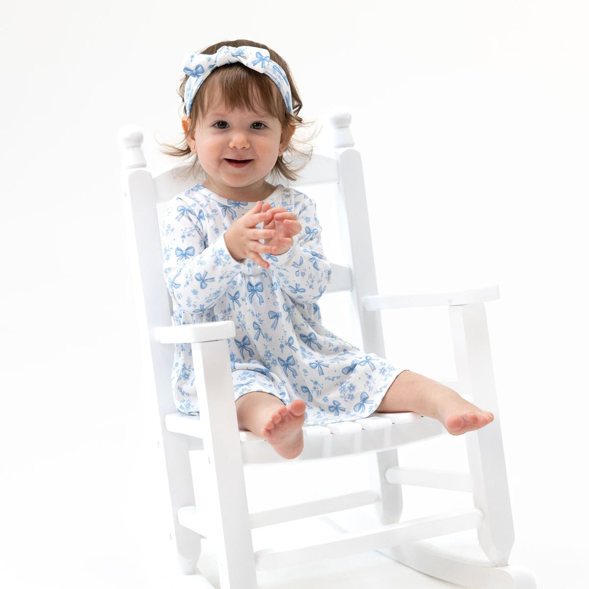 Blue Bows And Flowers - Simple Dress And Bloomer