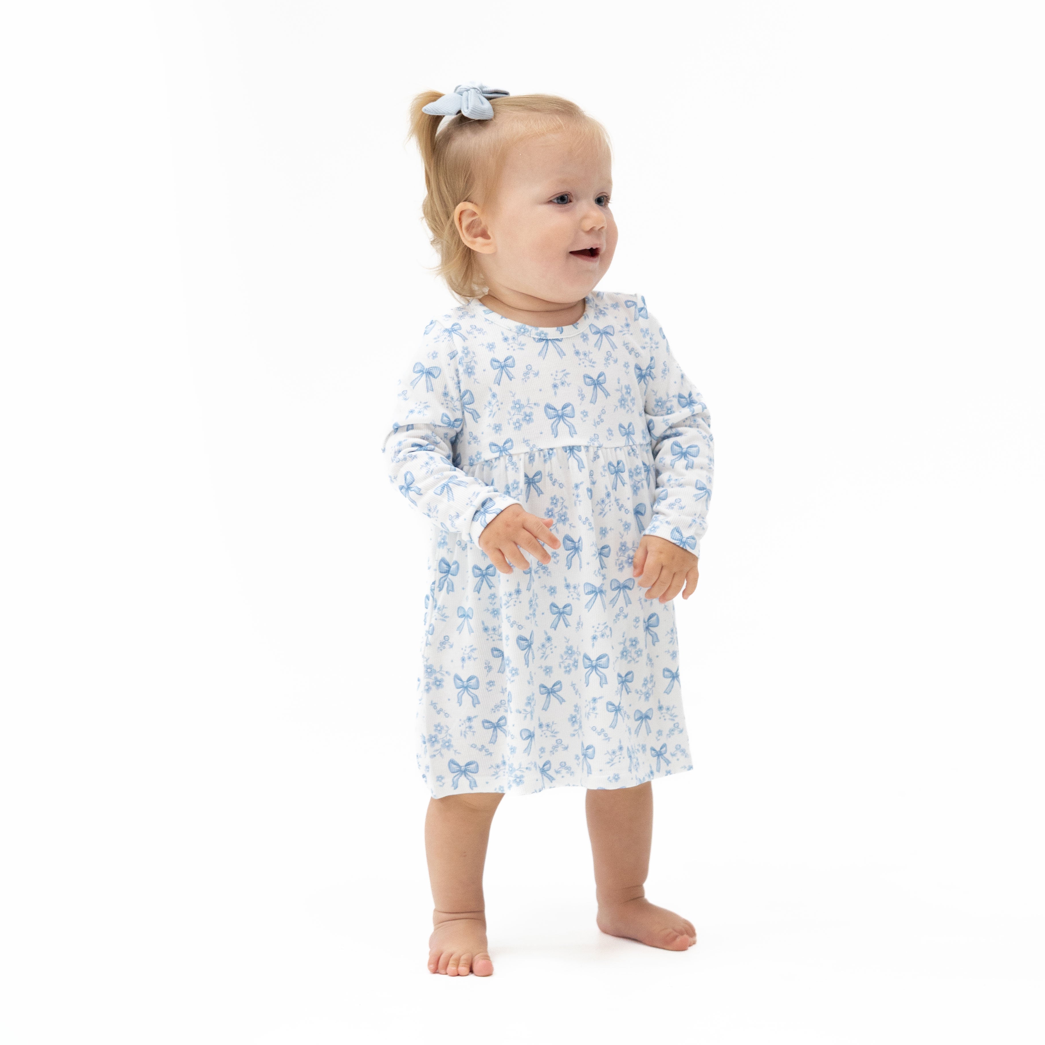 Blue Bows And Flowers - Simple Dress And Bloomer