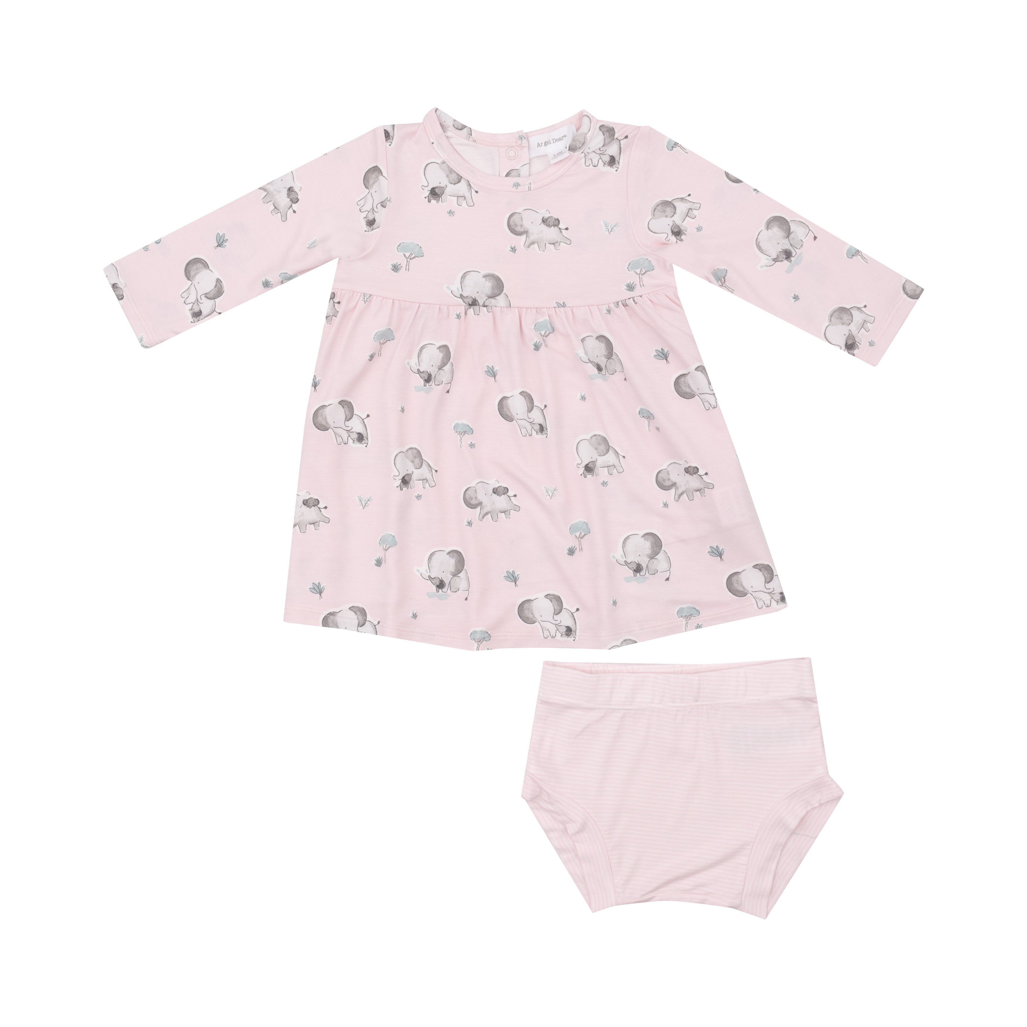 Simple Dress And Bloomer - Gray Elephants - Pink