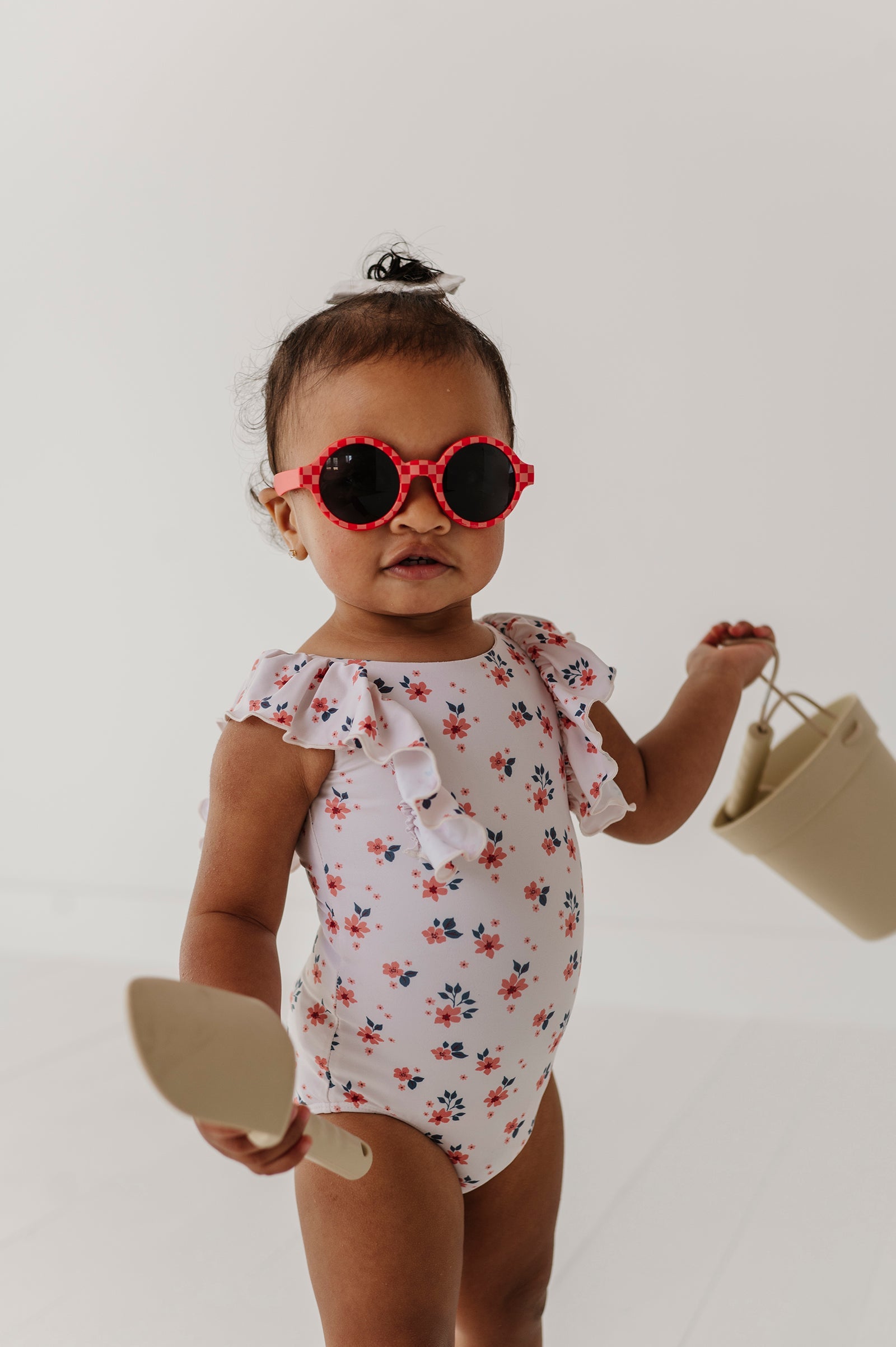 Baby Girl Ruffle Sleeve Cross Back Swimsuit In Maya Floral