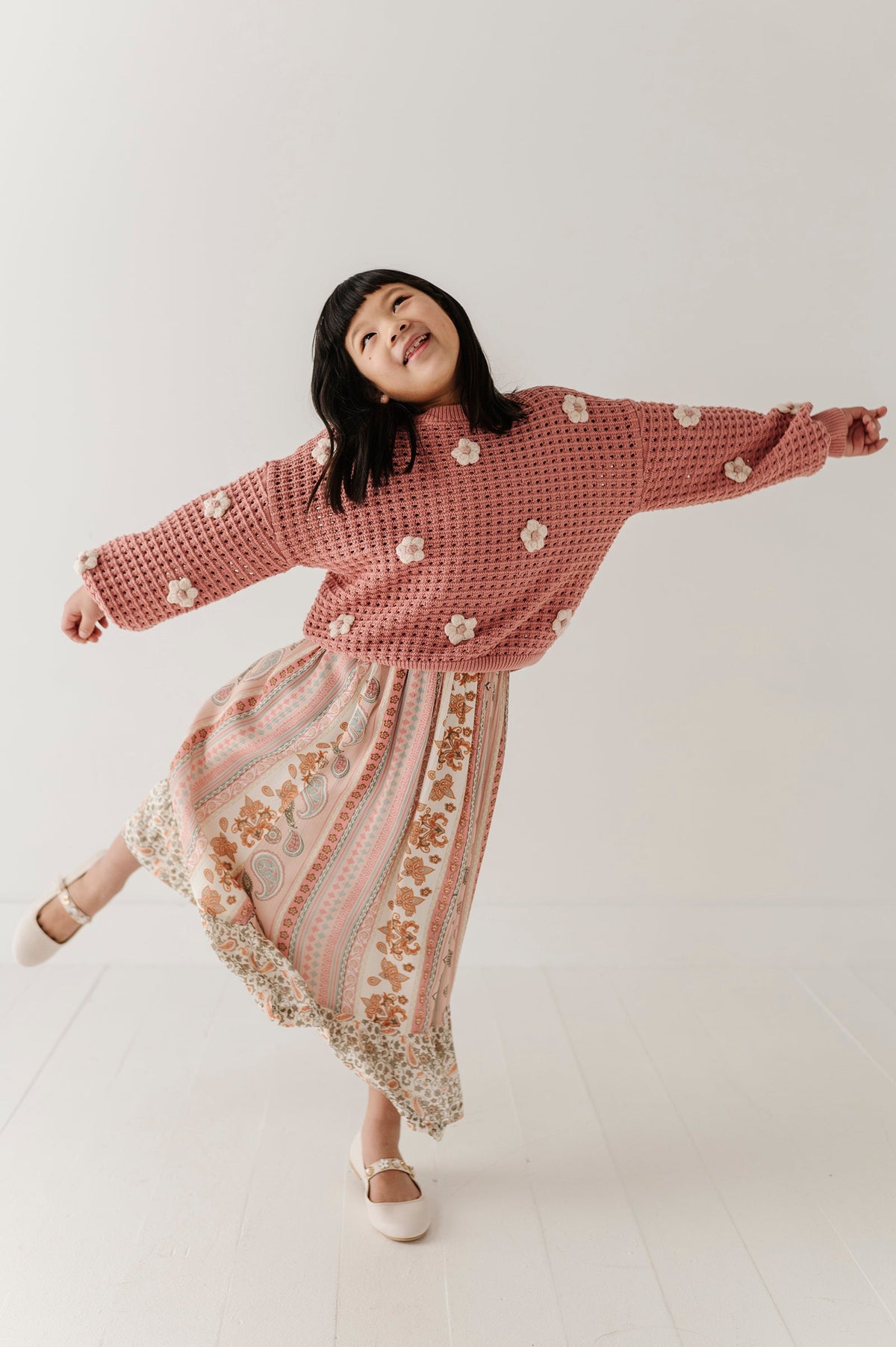 Girls Ruffle Bottom Maxi Skirt In Willow Paisley