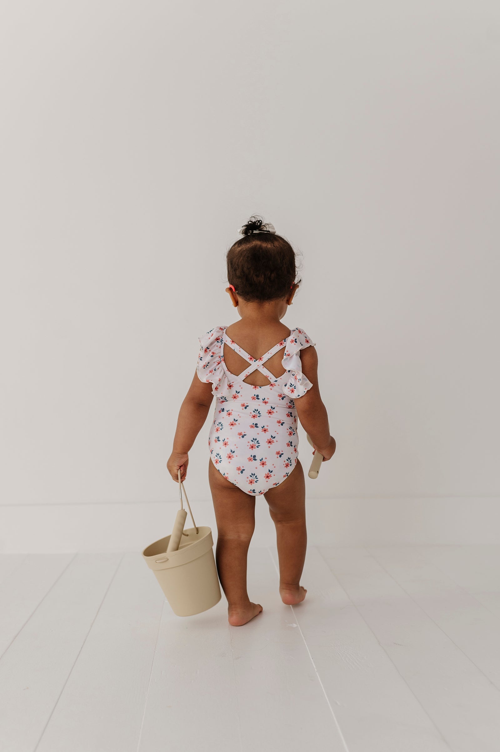 Baby Girl Ruffle Sleeve Cross Back Swimsuit In Maya Floral
