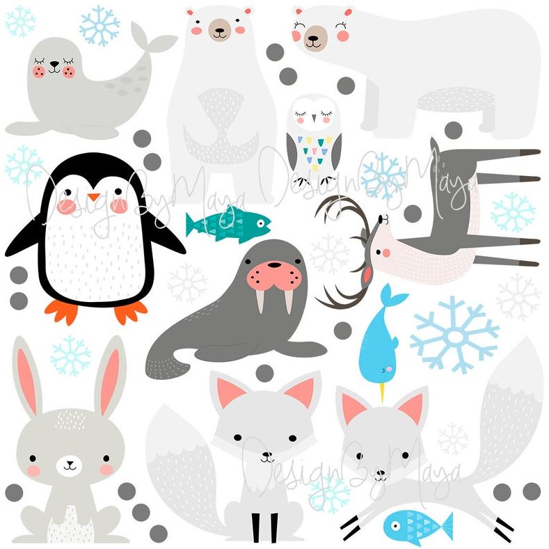 Arctic Penguin And Friends - Fabric Nursery Wall Art Decals