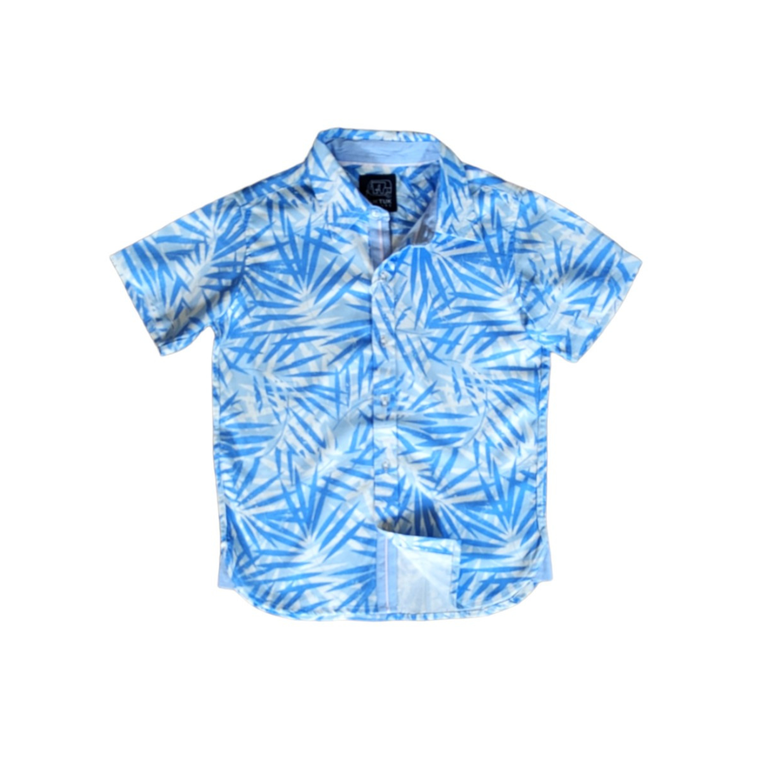 Tropical Palms Blue Shirt In Short Sleeves