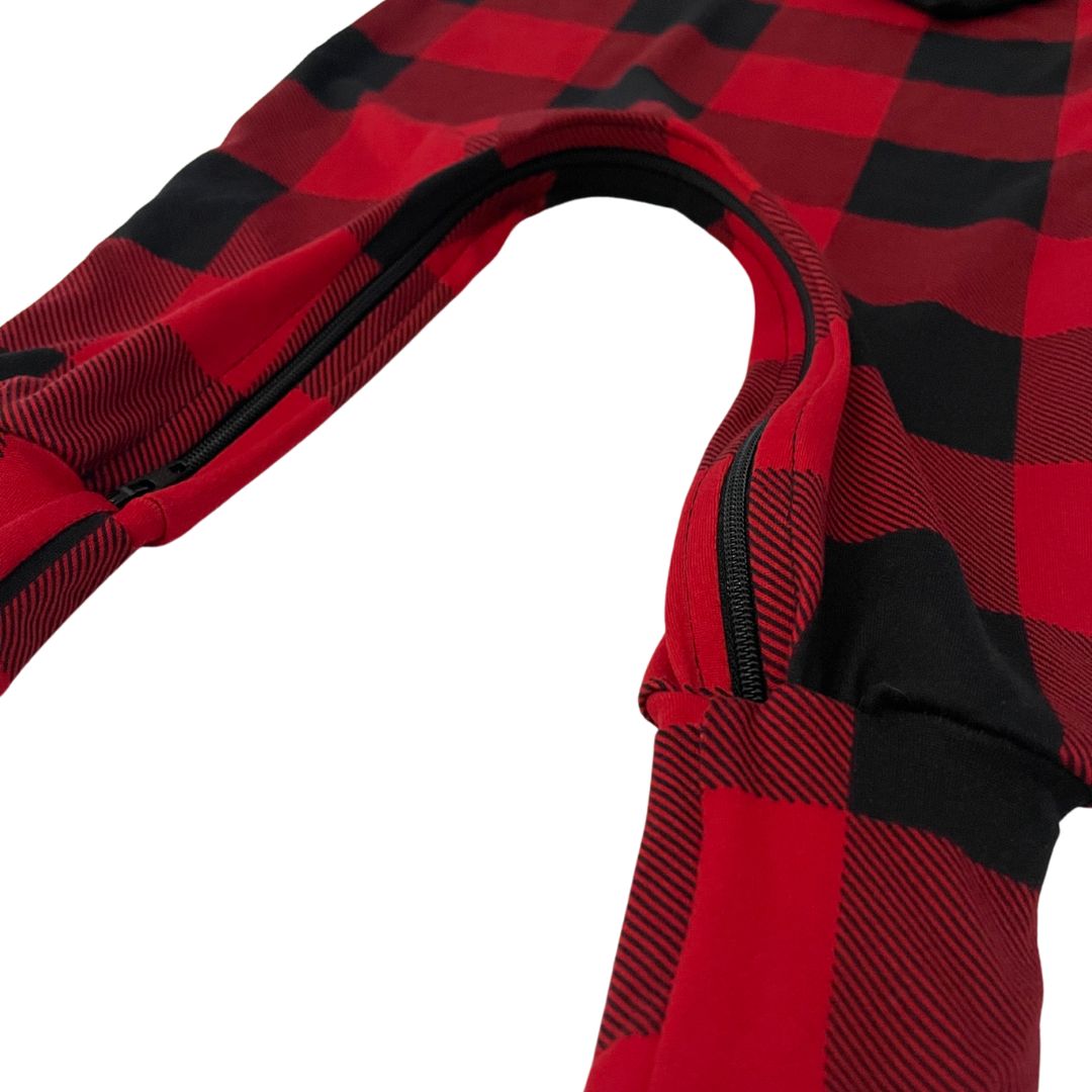 Black/red Buffalo Plaid Zip Romper
