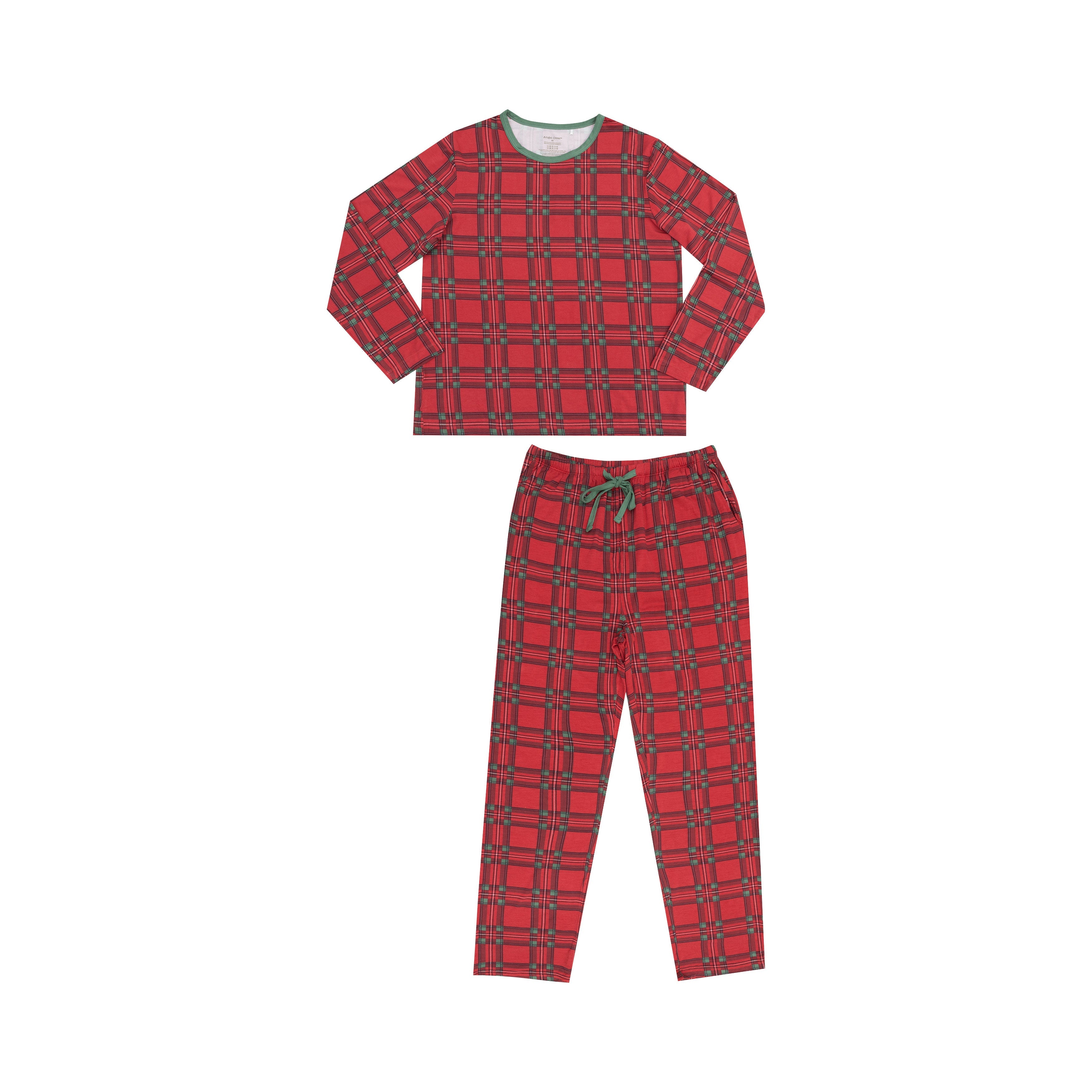 Adult L/s Loungewear Set W/ Pockets - Vintage Holiday Plaid