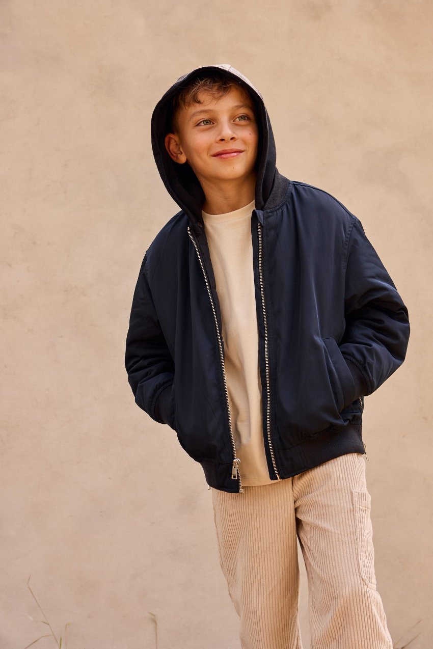 Padded Bomber Jacket With Removable Hood