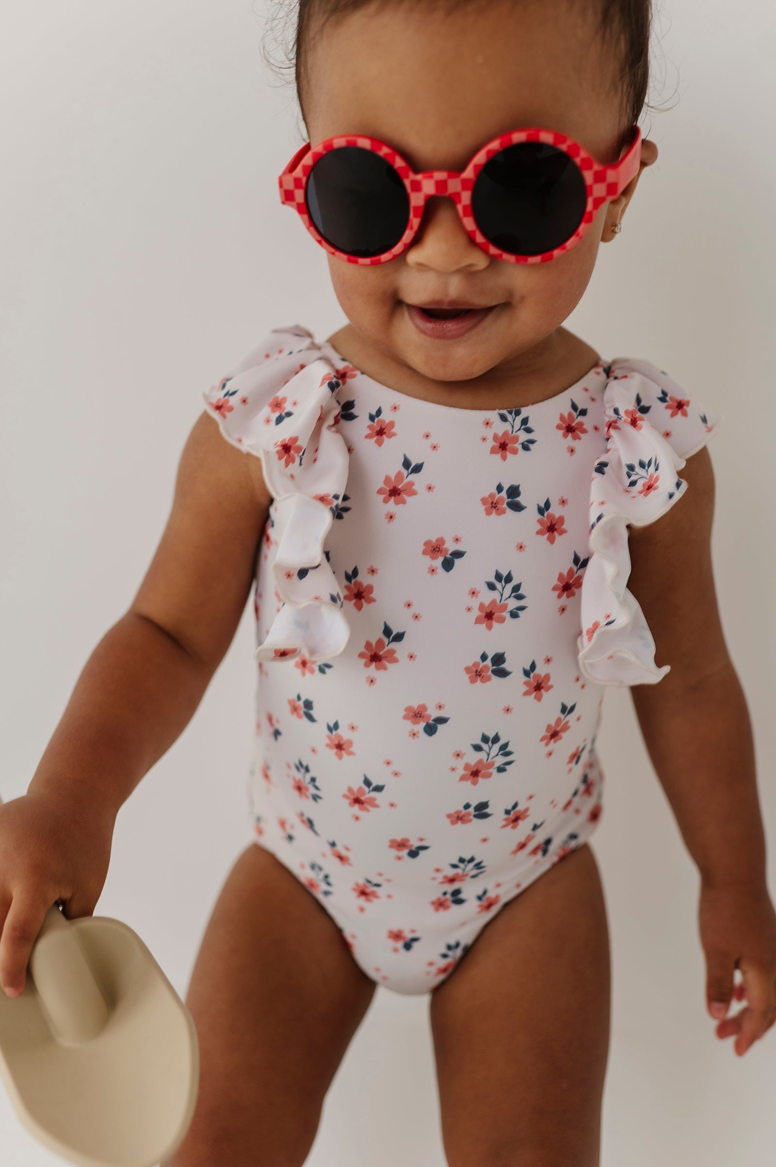 Baby Girl Ruffle Sleeve Cross Back Swimsuit In Maya Floral