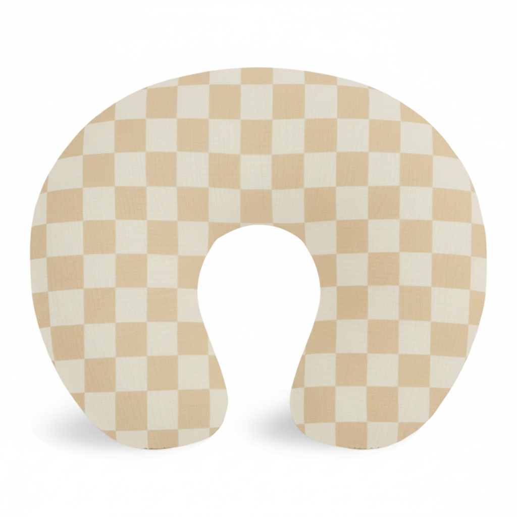 Beige & White Checkered Nursing Pillow Cover