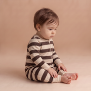 Organic 2-way Zip Romper - Mocha Stripe