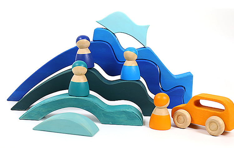 Large Stained Four Elements Wooden Stacking Puzzles Building Blocks