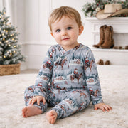 Cowboy Christmas Bamboo Zipper Romper - Convertible Cuffs