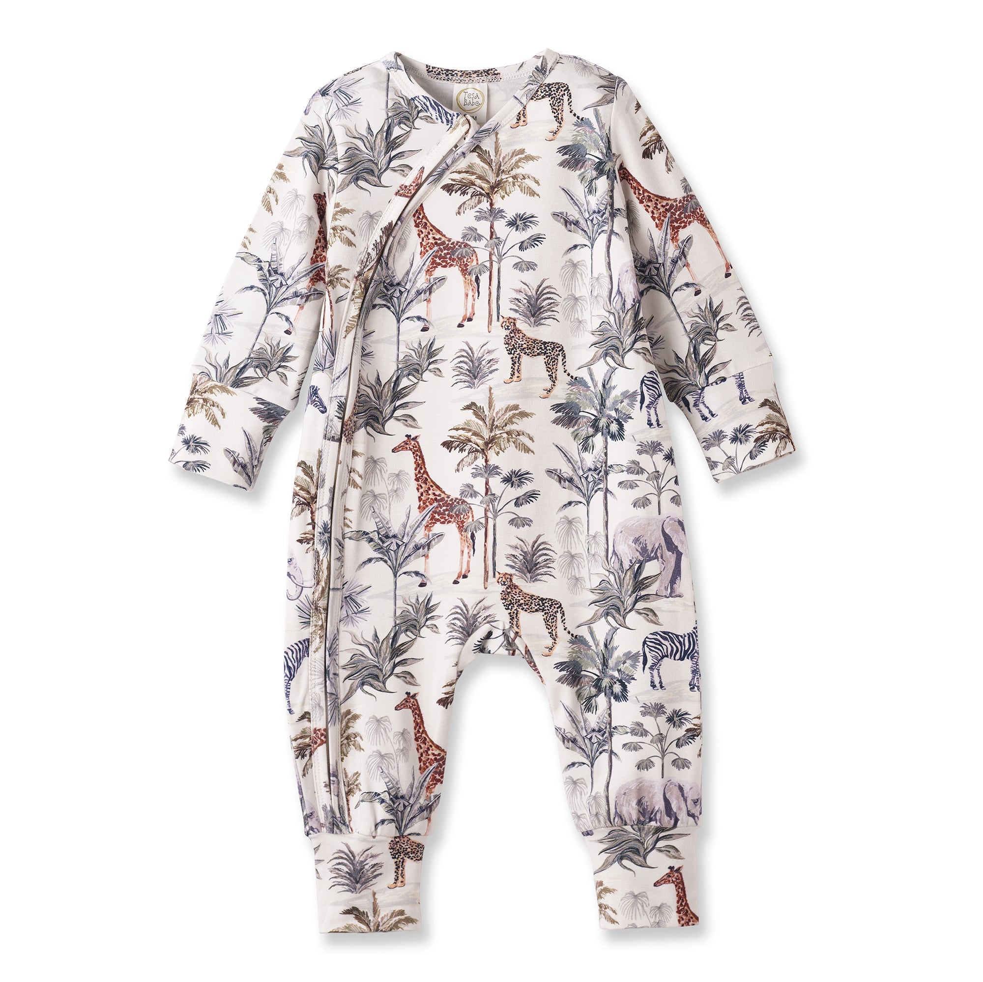 Jungle Safari Bamboo Zipper Romper With Convertible Cuffs