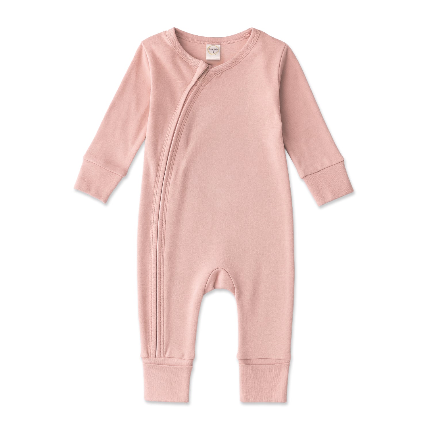 Cotton Baby Zipper Romper With Convertible Cuffs-soft Coral