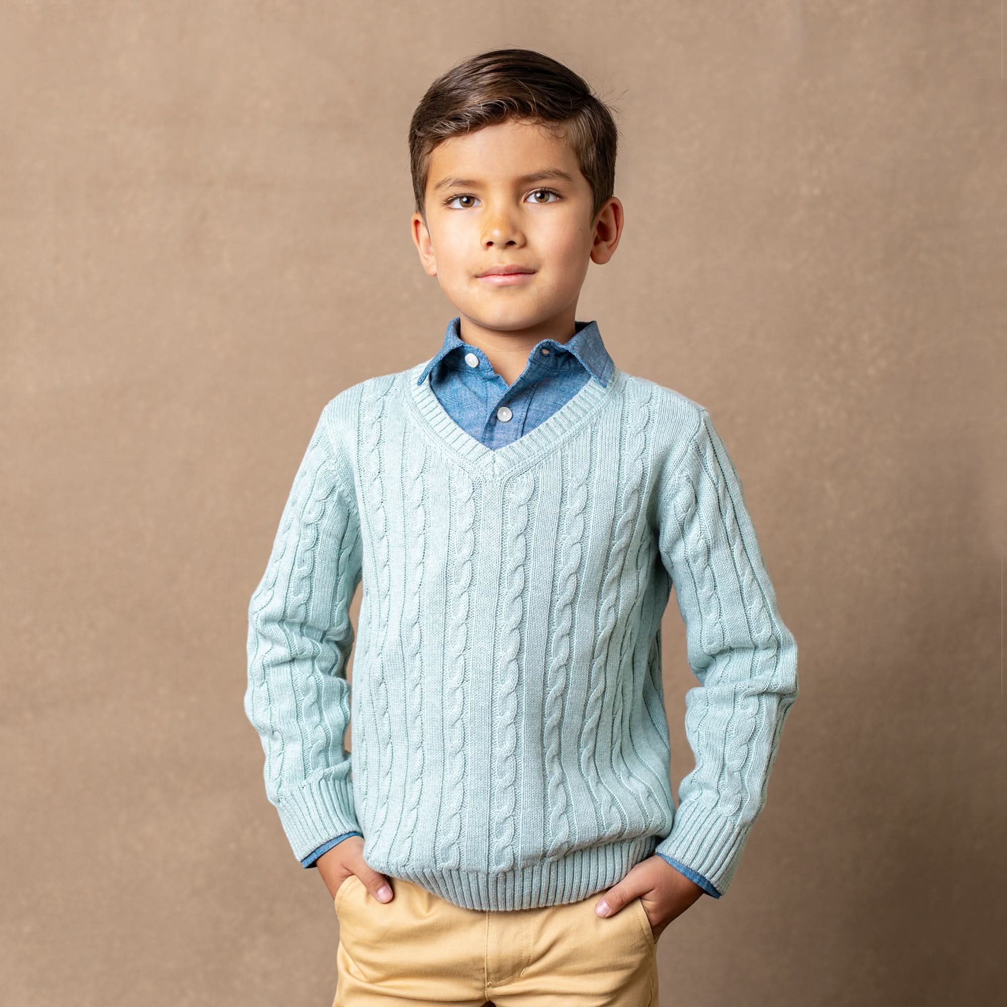 Organic Fine Gauge Cable V-neck Sweater - Baby