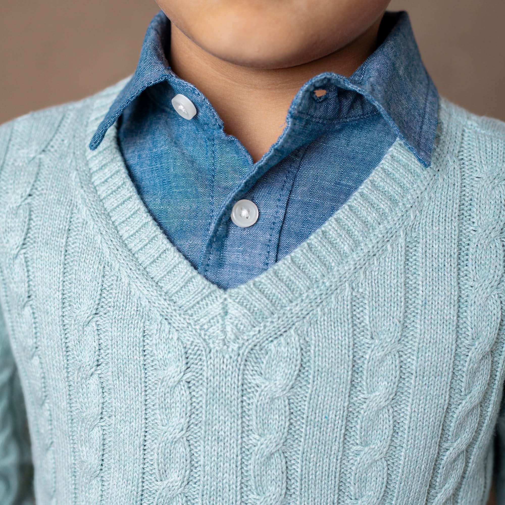 Organic Fine Gauge Cable V-neck Sweater - Baby