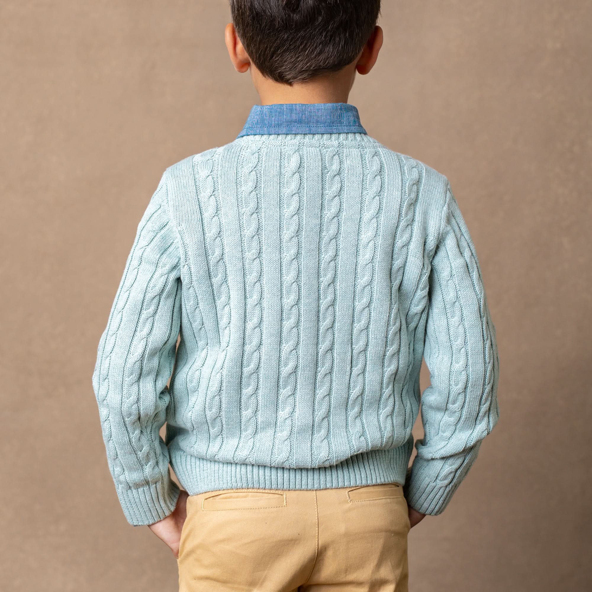 Organic Fine Gauge Cable V-neck Sweater - Baby