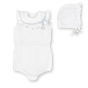 Organic Ruffle Sweater Romper And Bonnet Set