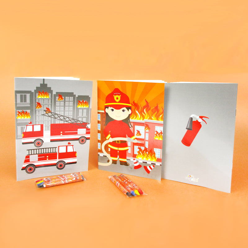 Fire Trucks Coloring Books With Crayons Party Favors- Set Of 6 Or 12