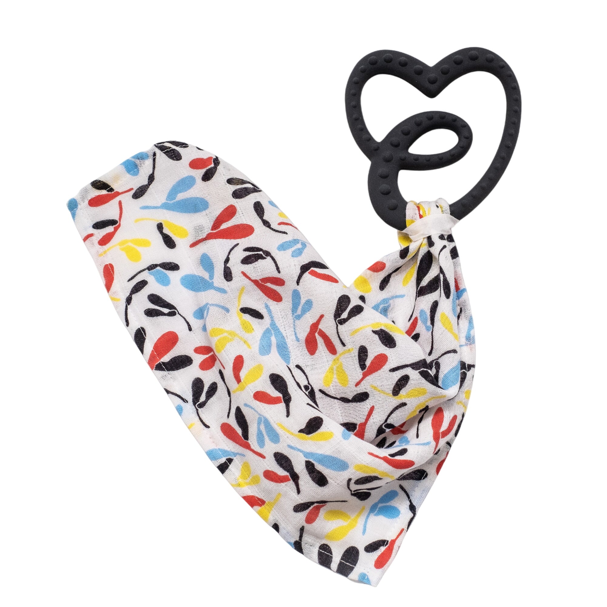 Sensory Teether With Mini Muslin - Black/sycamore