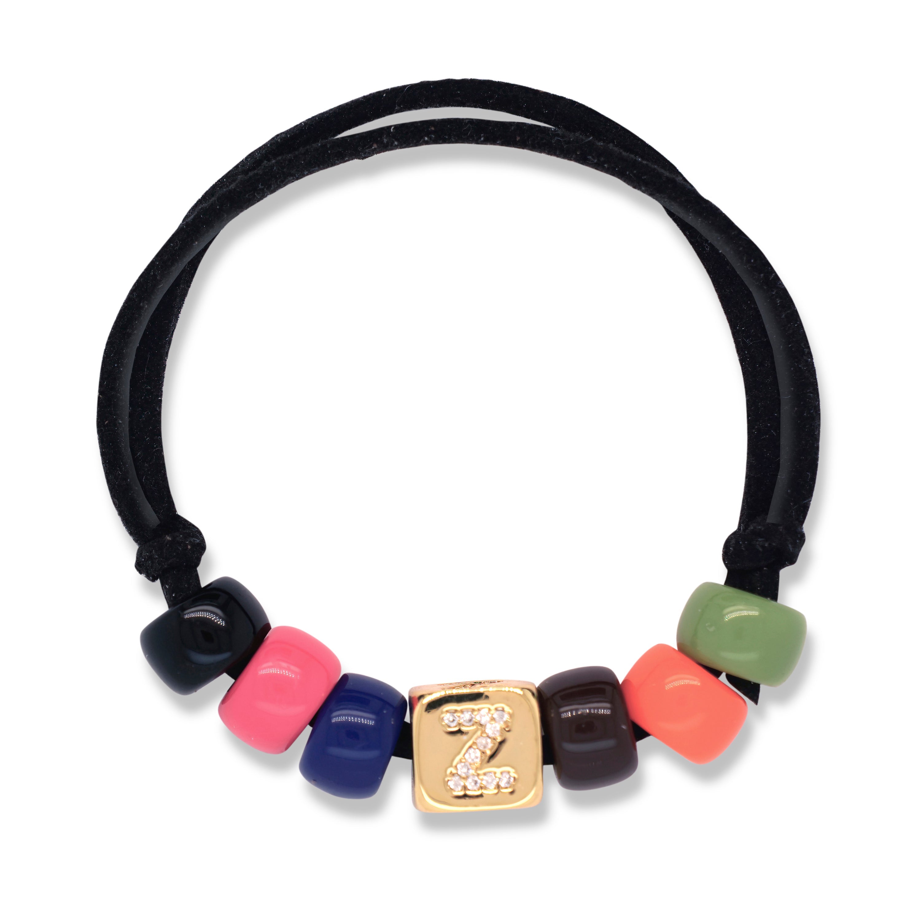 Suede Gold Initial Charm Bracelet