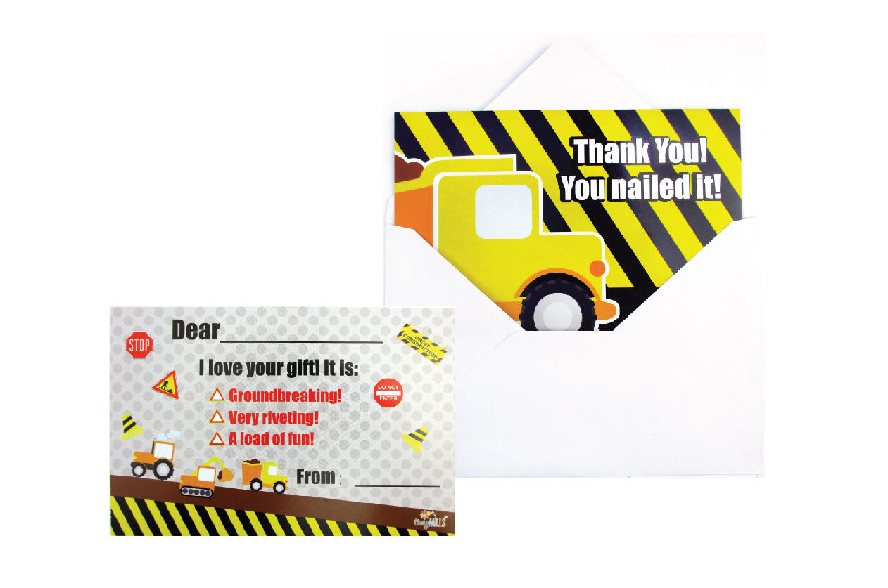 Construction Fill-in Birthday Thank You Cards For Kids