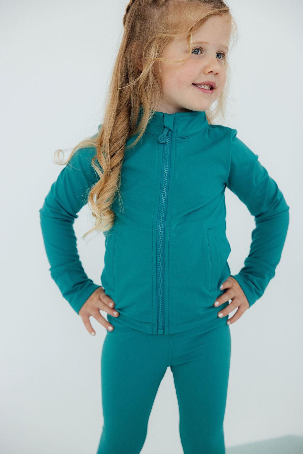 Turbo Teal Full-zip Ruffle Active Jacket