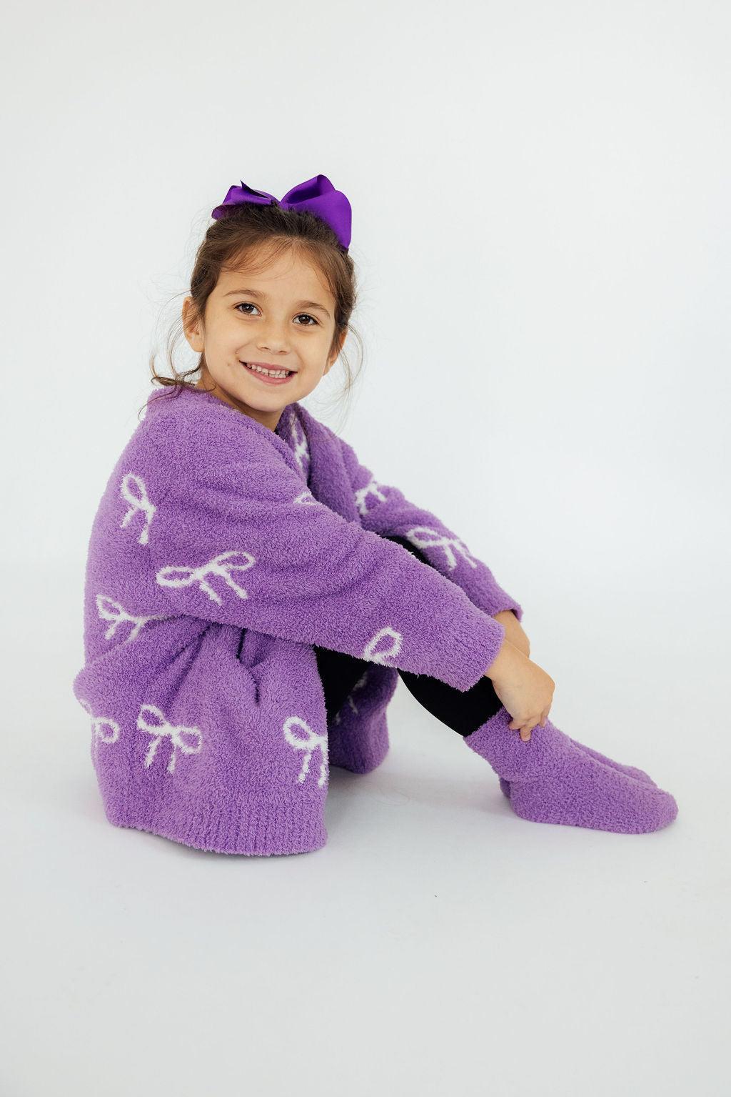 Lilac/coconut Bow Cozy Cardigan