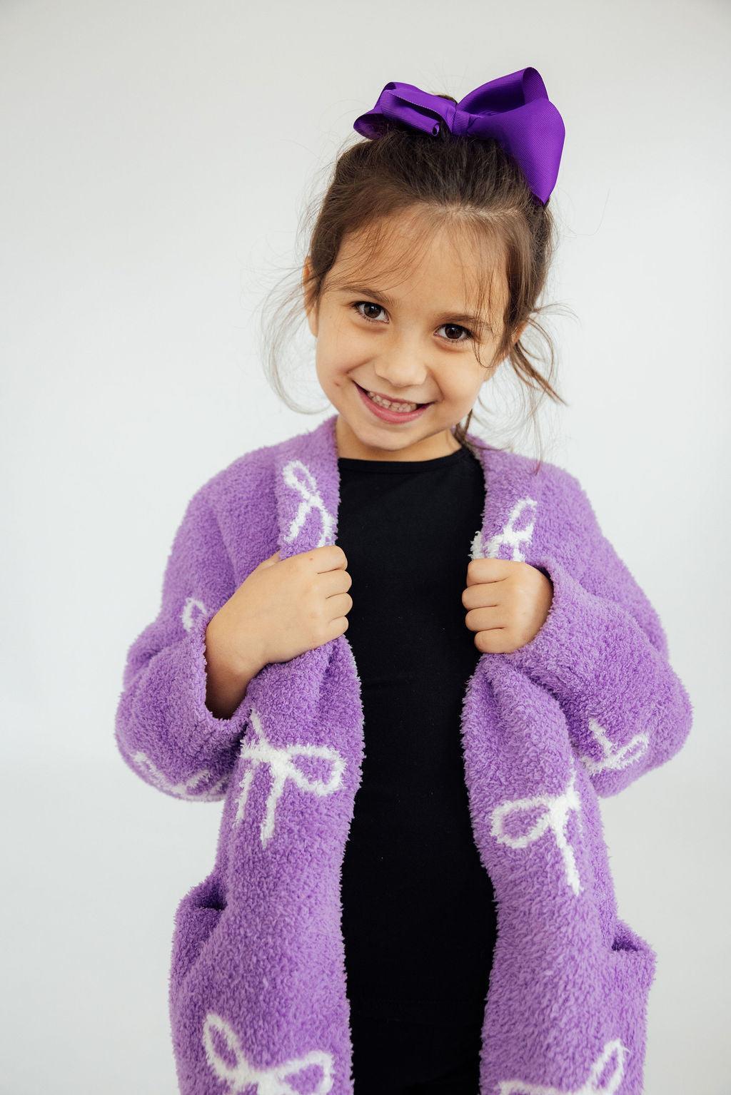 Lilac/coconut Bow Cozy Cardigan