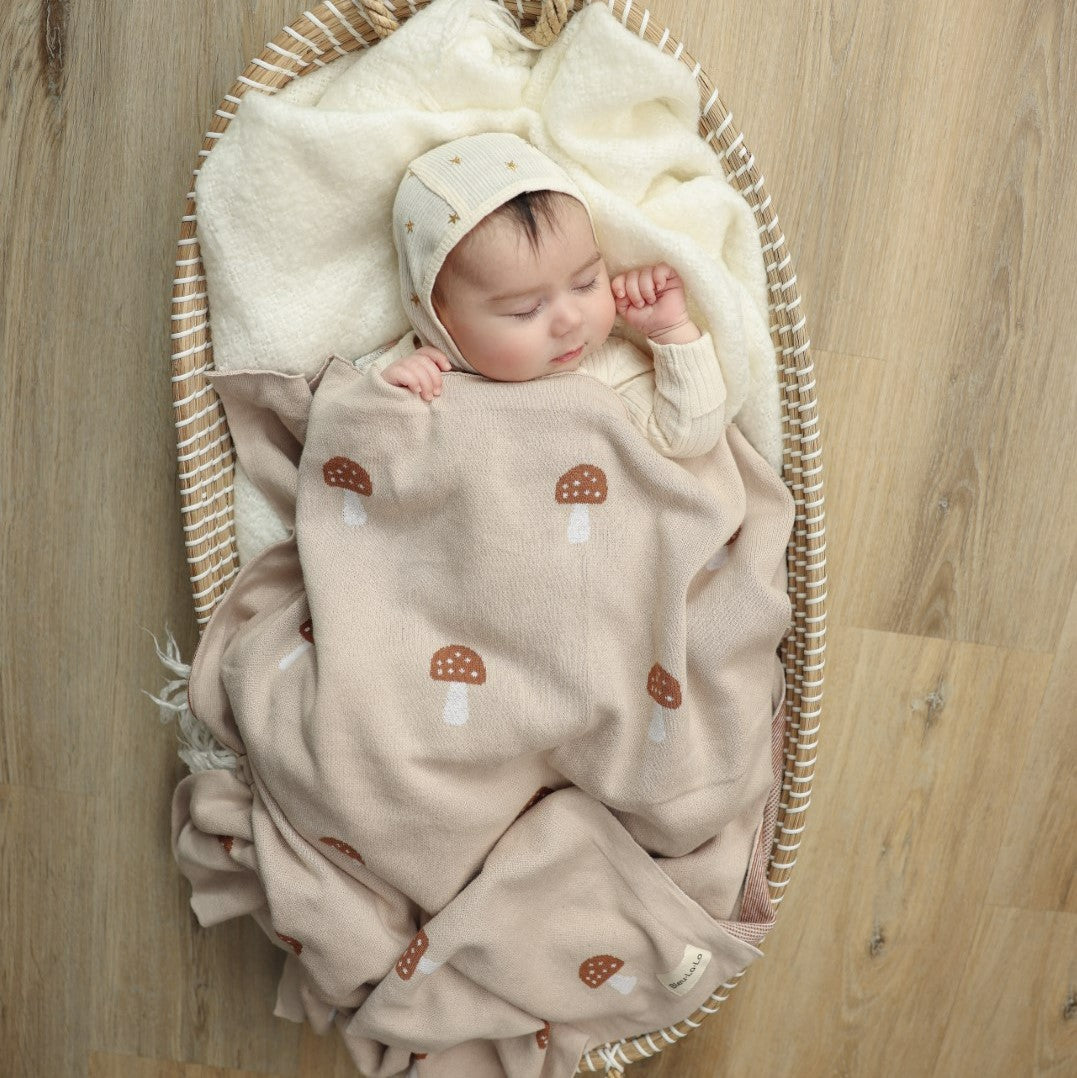 Luxury Knit Mushroom Swaddle Baby Blanket by Bleu La La