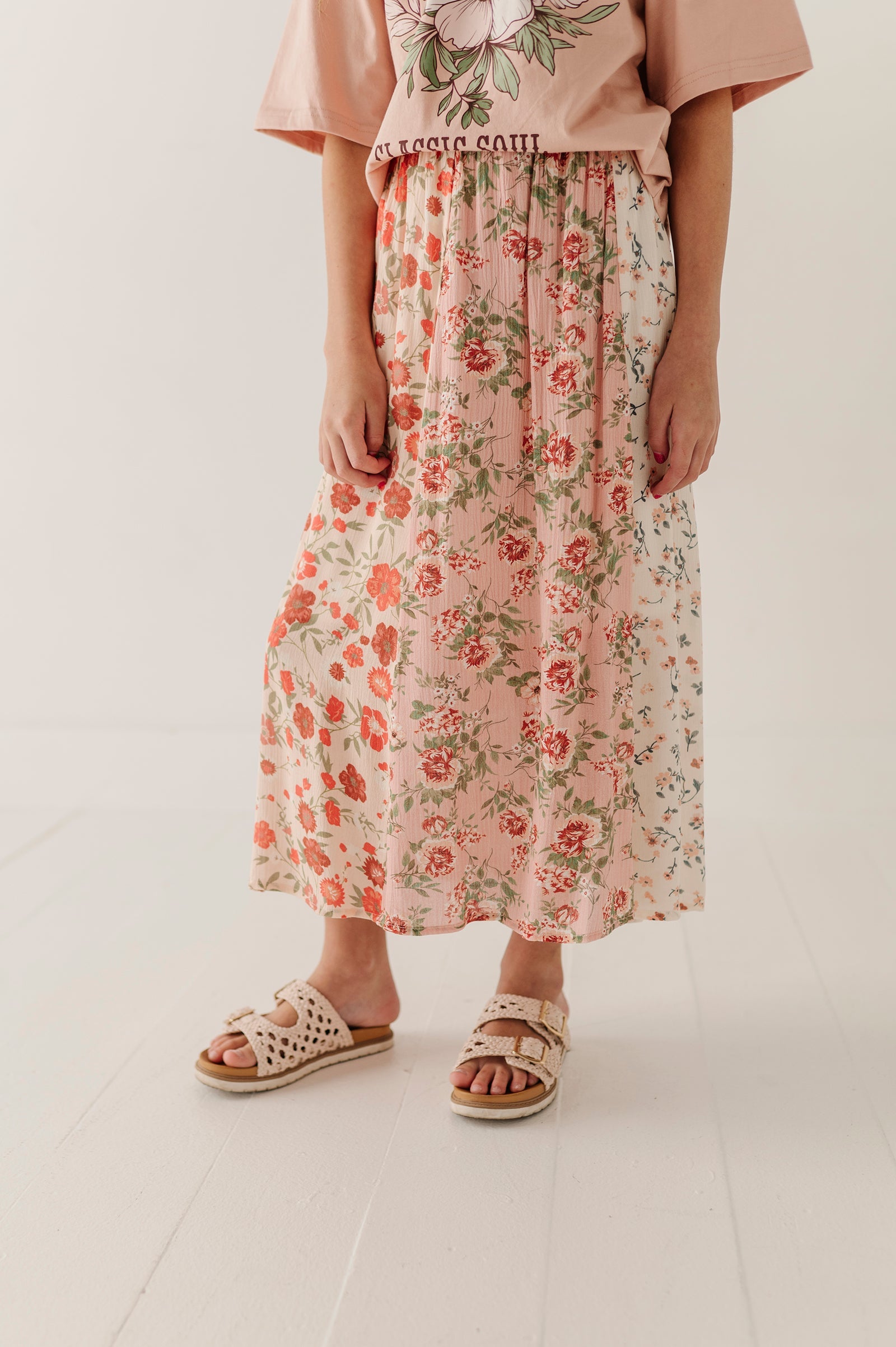 Girls Panel Maxi Skirt In Multirose