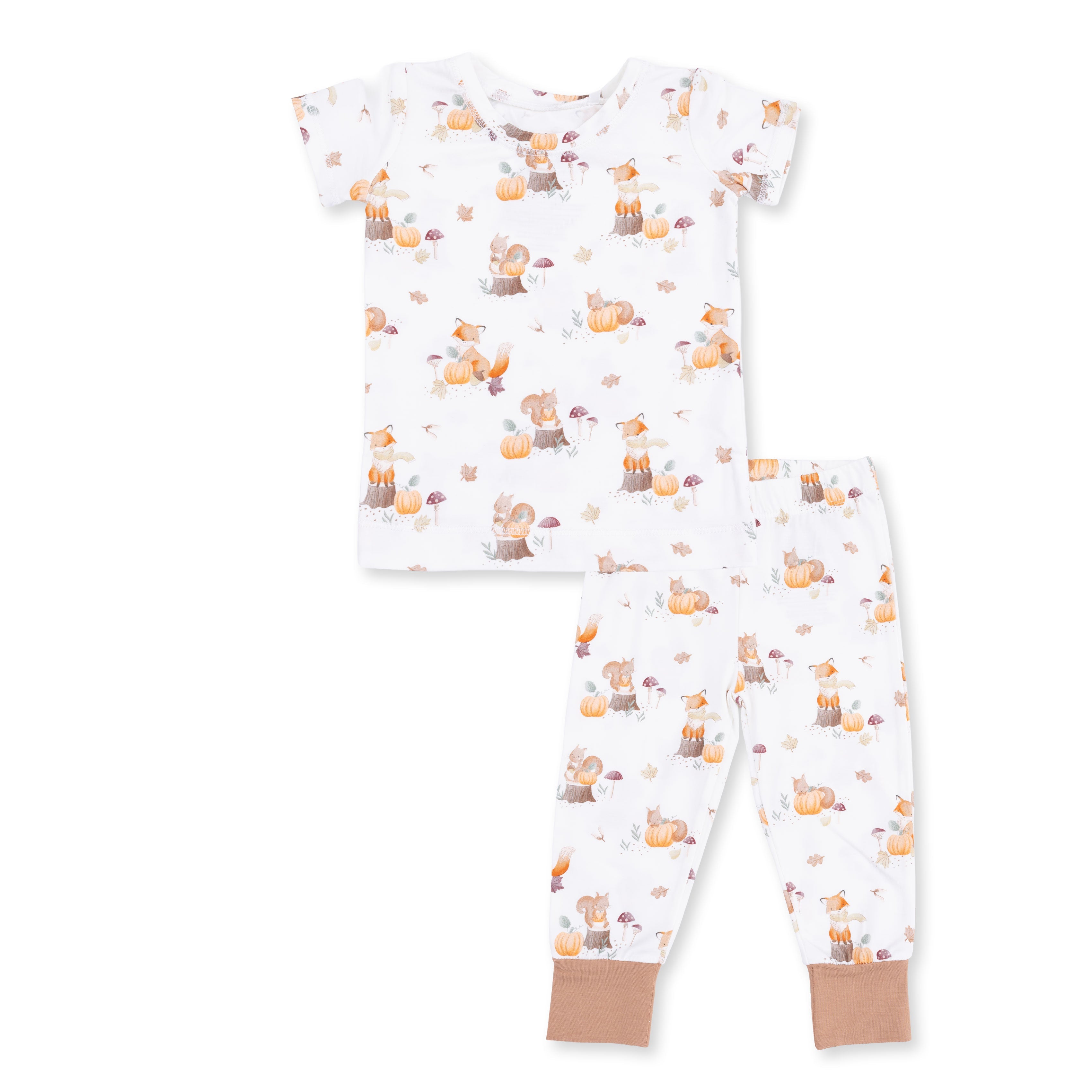 Woodland Animals With Pumpkins - Short Sleeve Loungewear Set