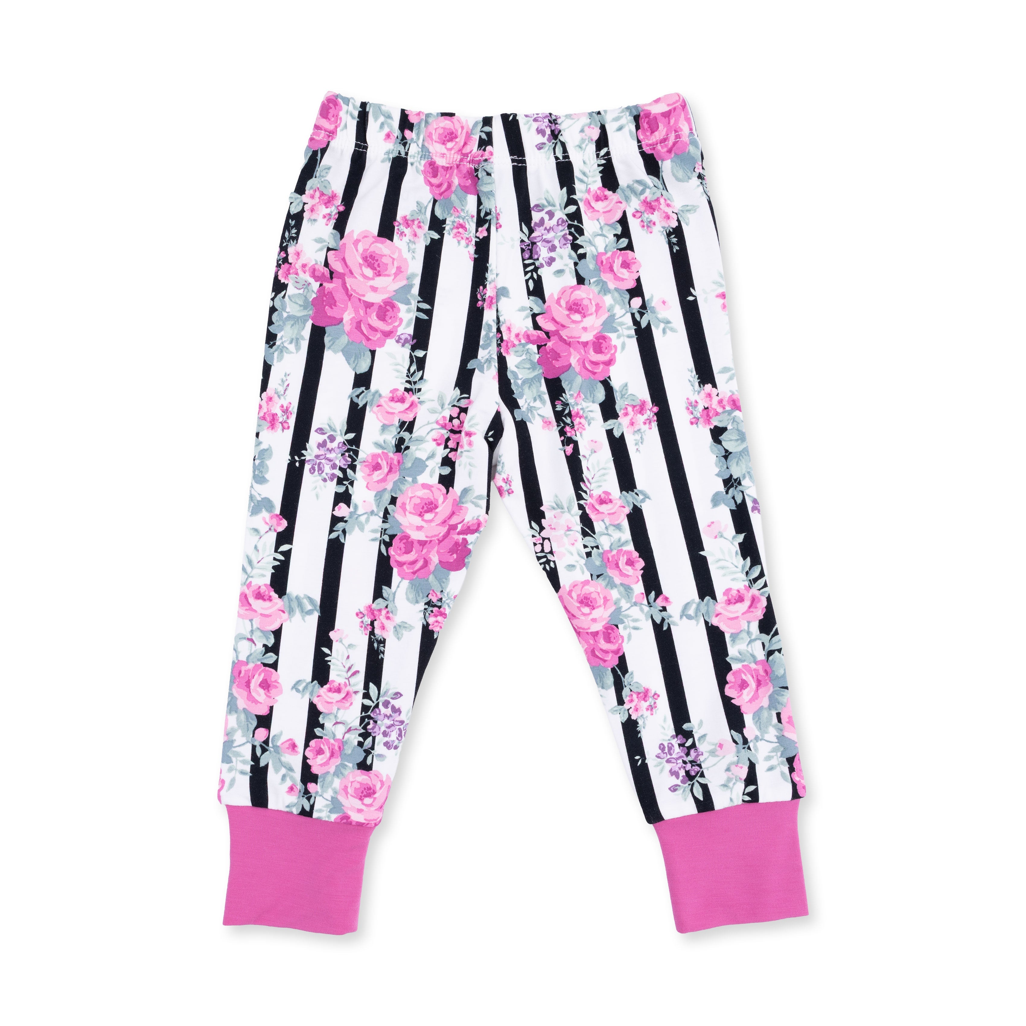 Cabbage Rose Stripe - Short Sleeve Loungewear Set