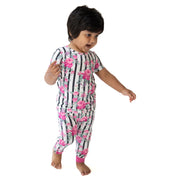 Cabbage Rose Stripe - Short Sleeve Loungewear Set