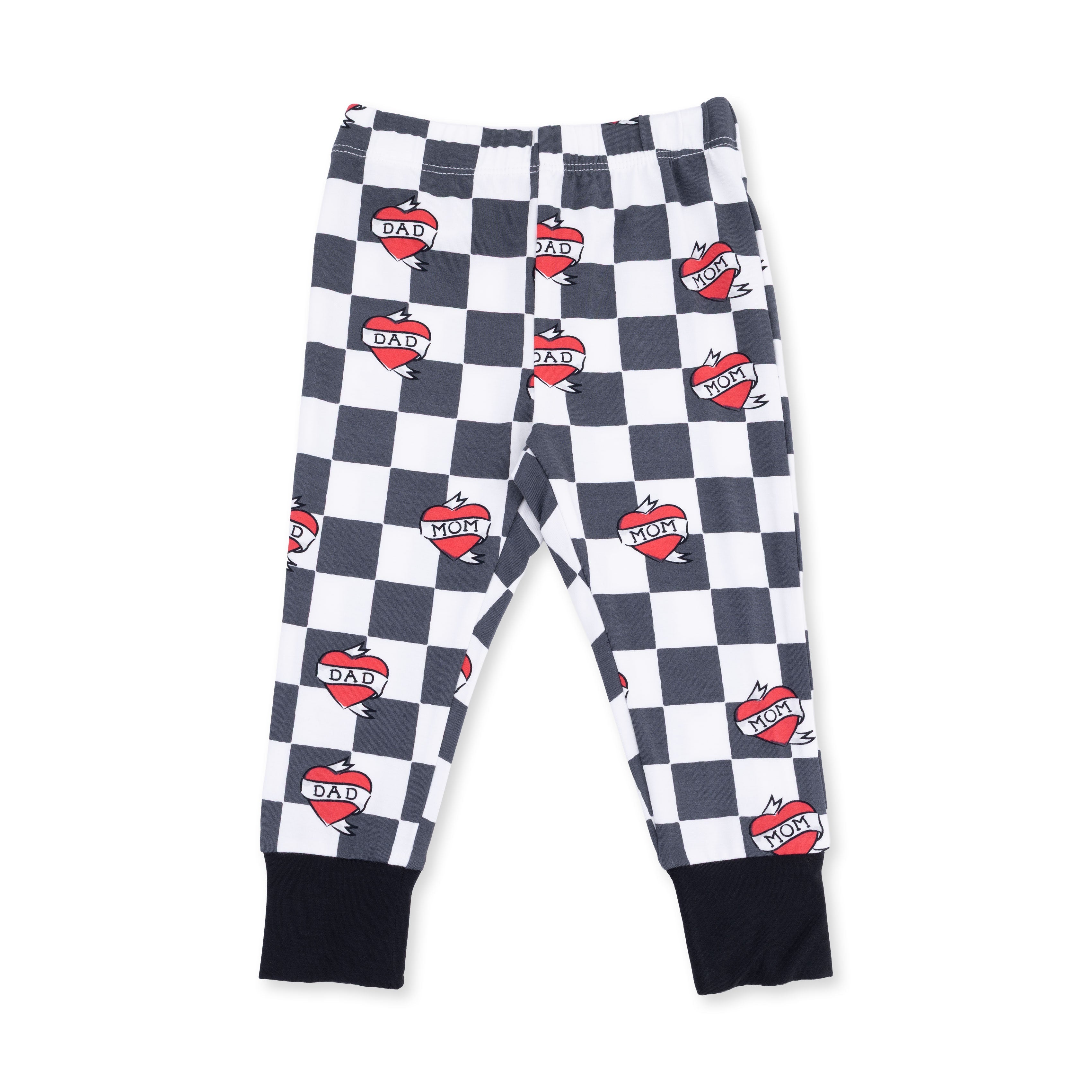 Heart Tattoo Check Black - Short Sleeve Loungewear Set