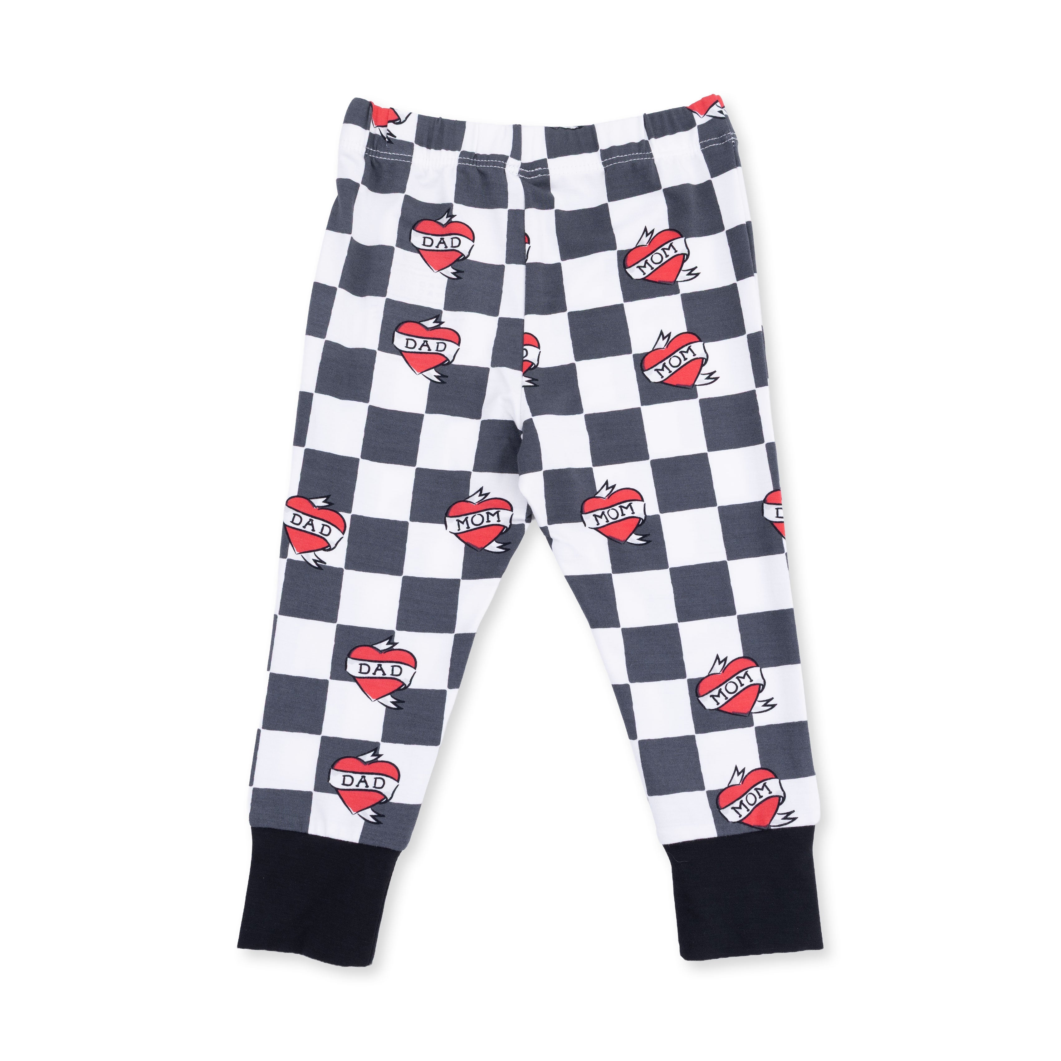 Heart Tattoo Check Black - Short Sleeve Loungewear Set