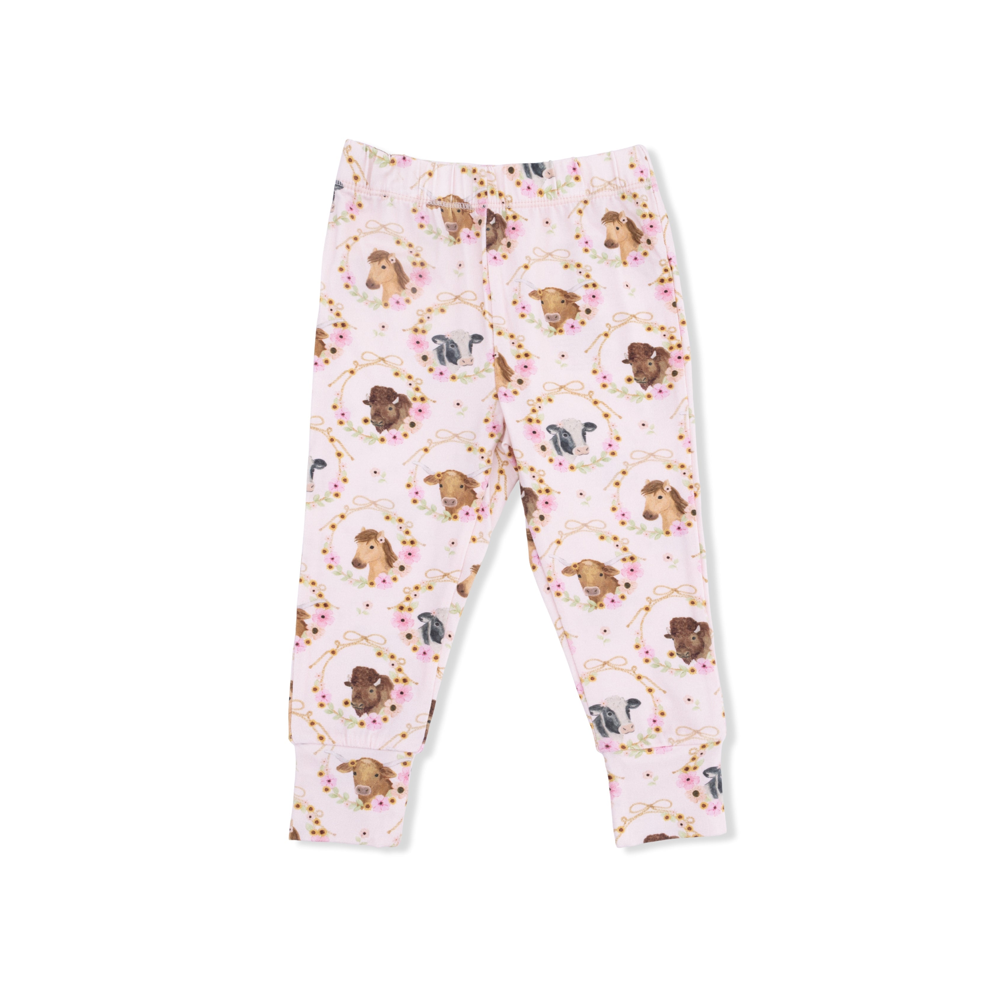 Farm Animals Floral Cameos Pink - Short Sleeve Loungewear Set