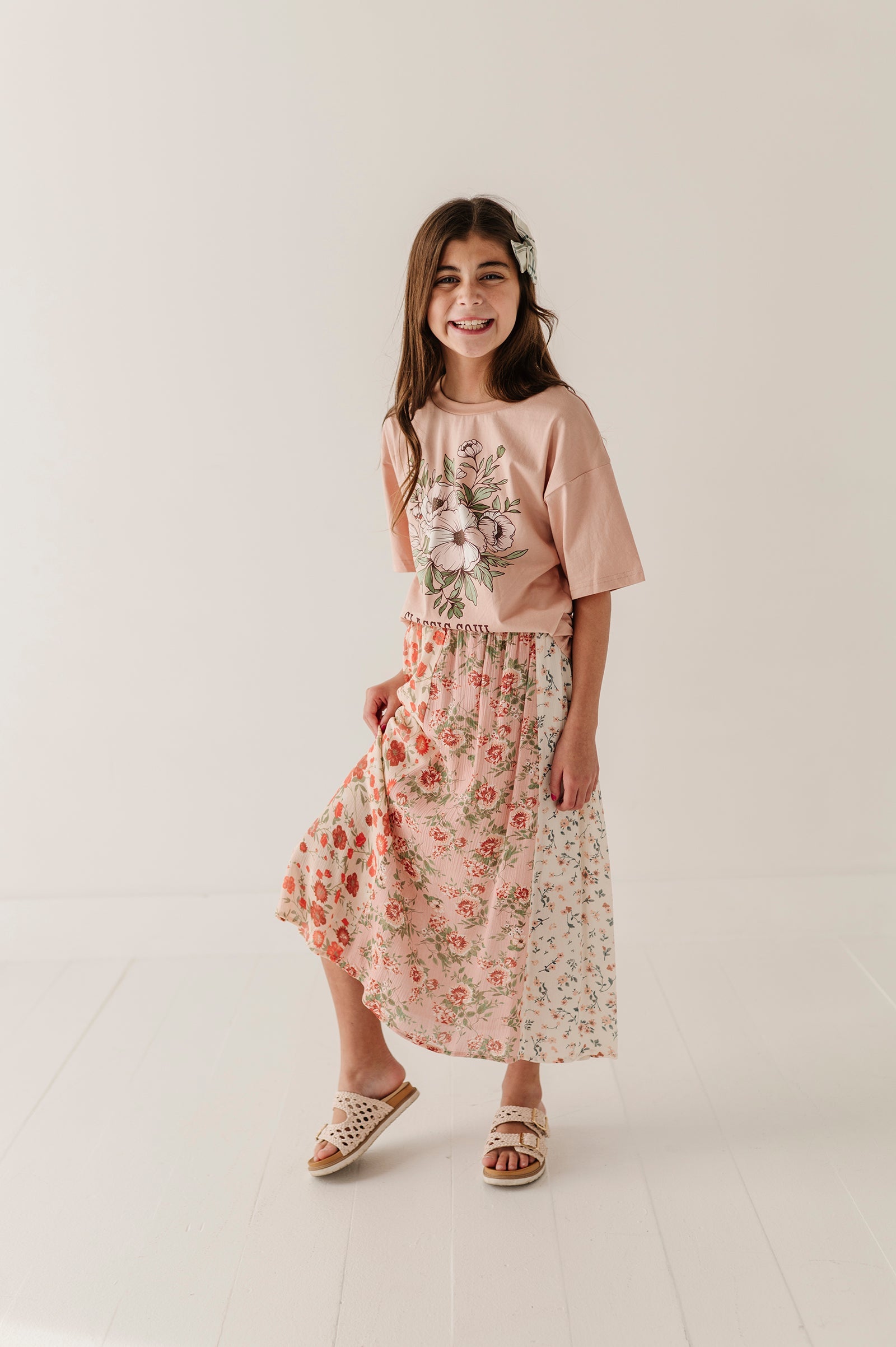 Girls Panel Maxi Skirt In Multirose