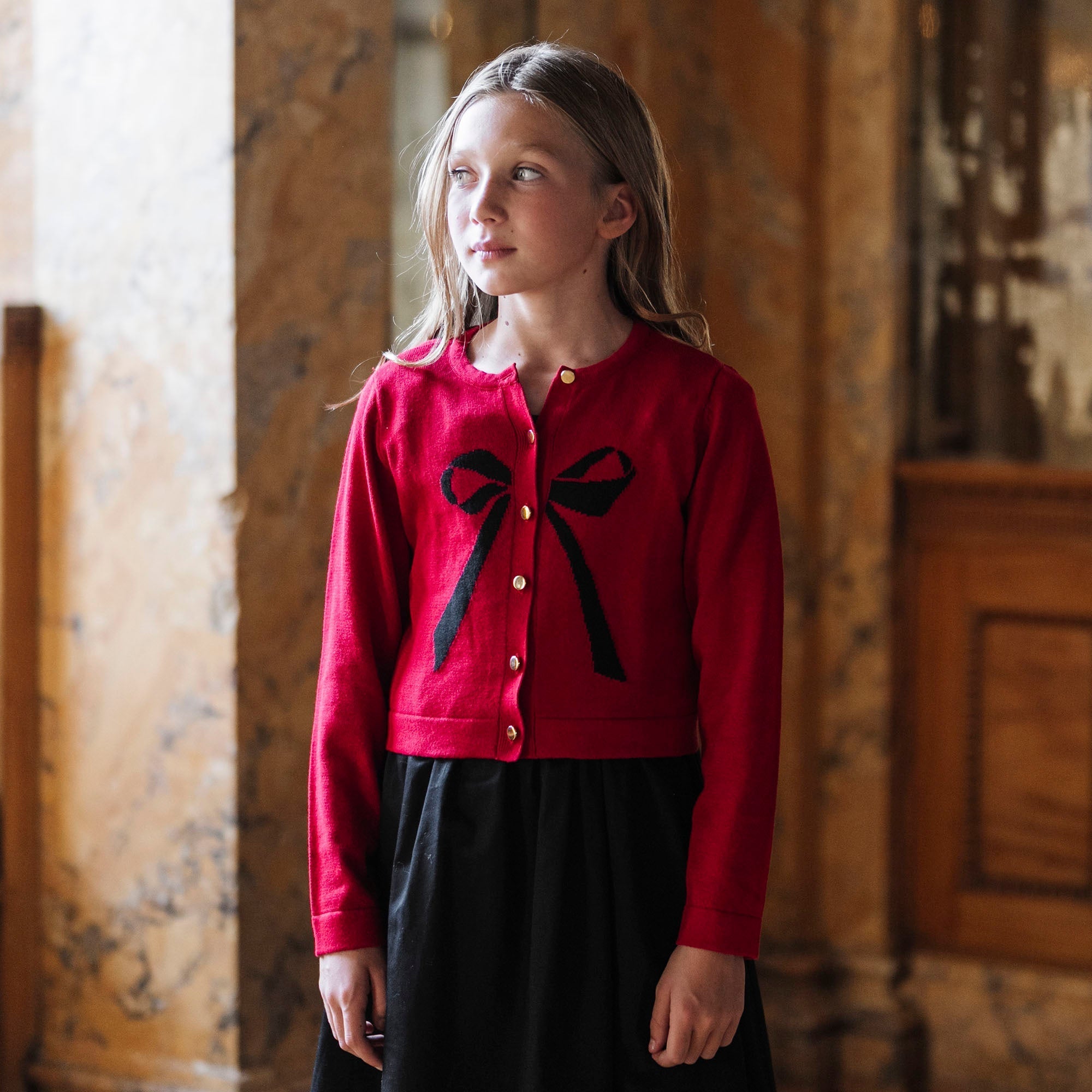 Organic Bow Intarsia Cardigan