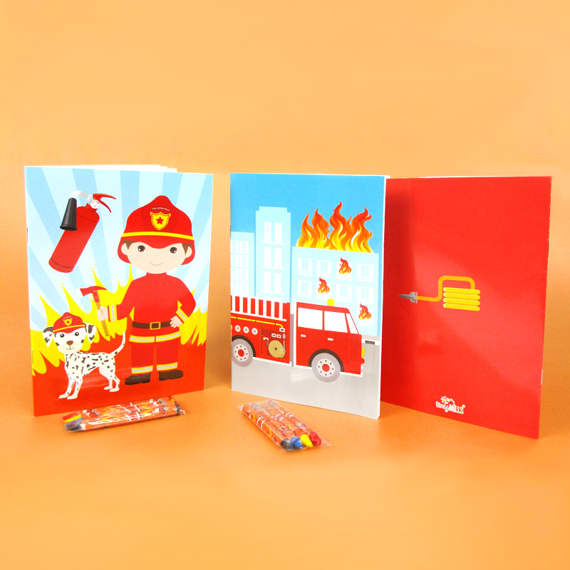 Fire Trucks Coloring Books With Crayons Party Favors- Set Of 6 Or 12