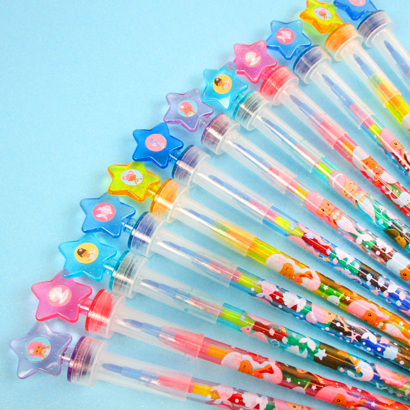Rainbow Mermaid Stackable Crayon With Stamper Topper